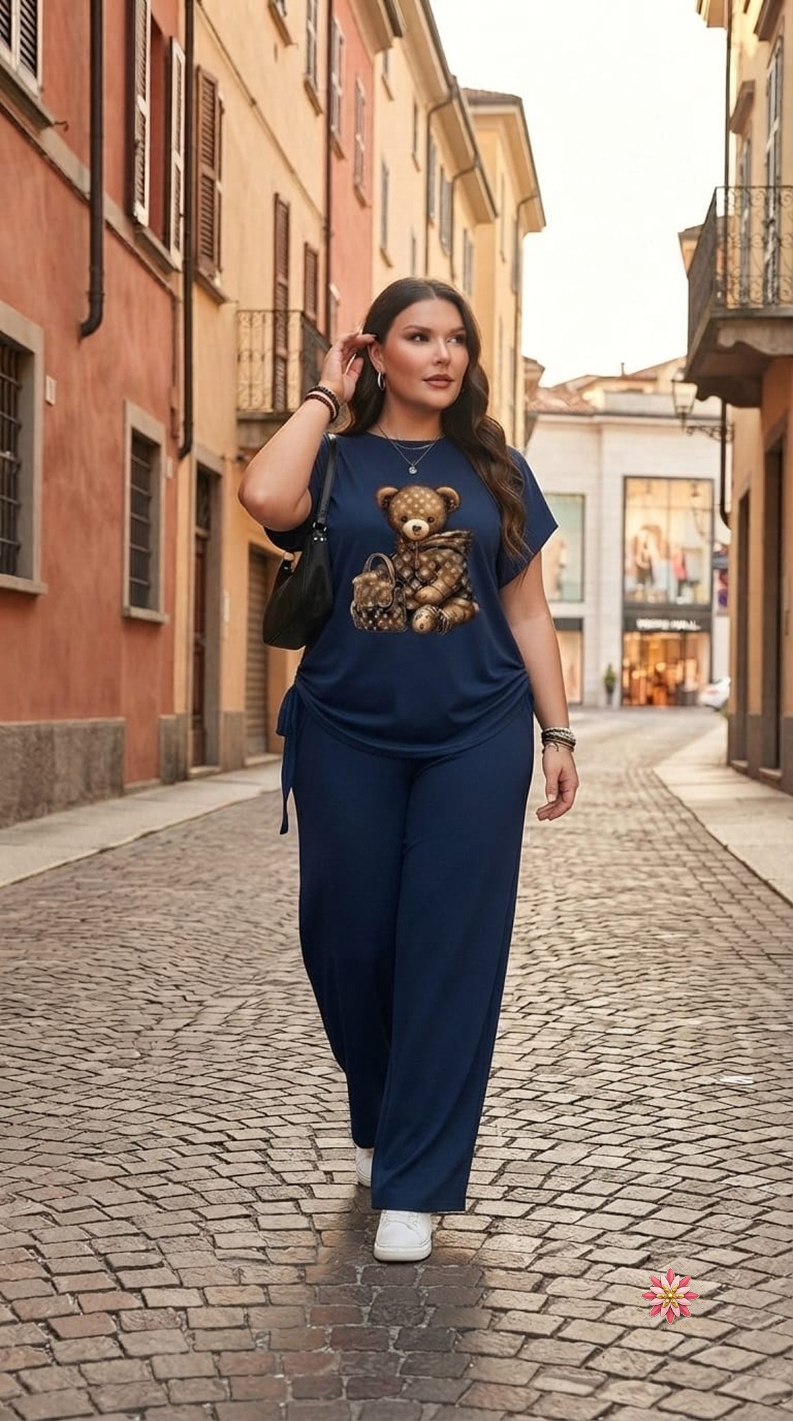 Women's Teddy Bear Printed Cotton Blend Co-ord Track Suit Set