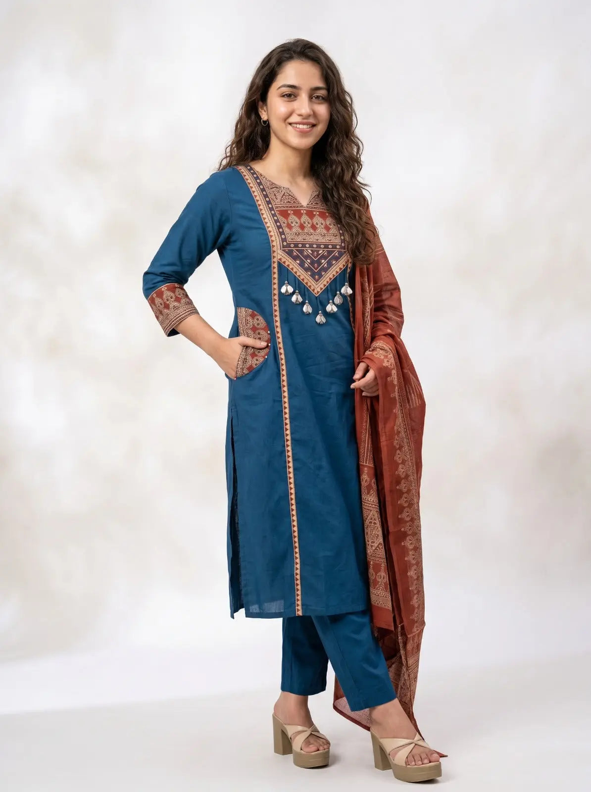 Premium Rich Azrak print  Cotton Suit