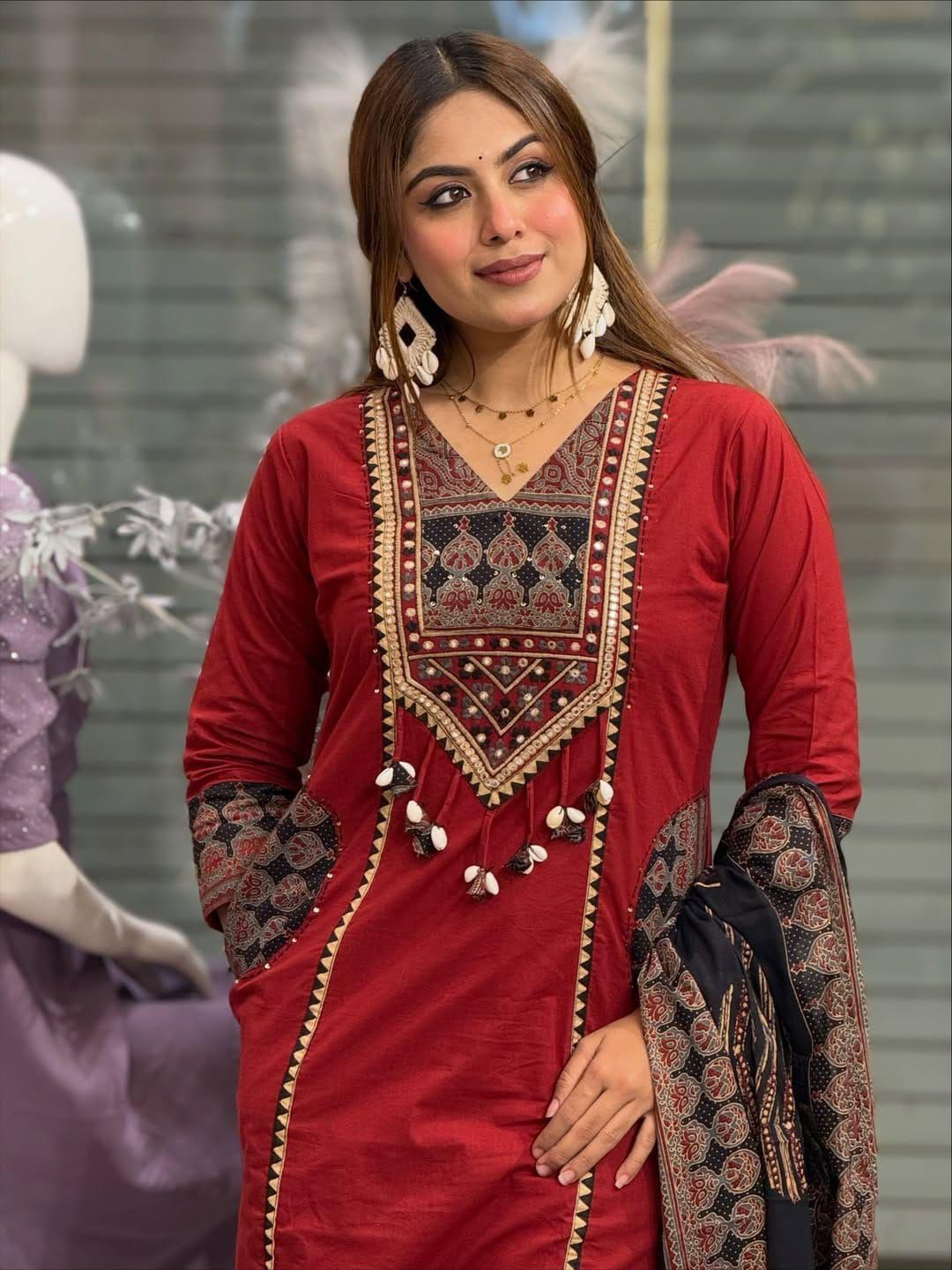 Premium Rich Azrak print  Cotton Suit