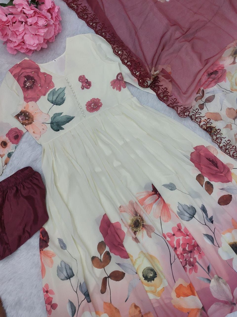 Cotton Suit Set with discharge print kurti and one side pocket