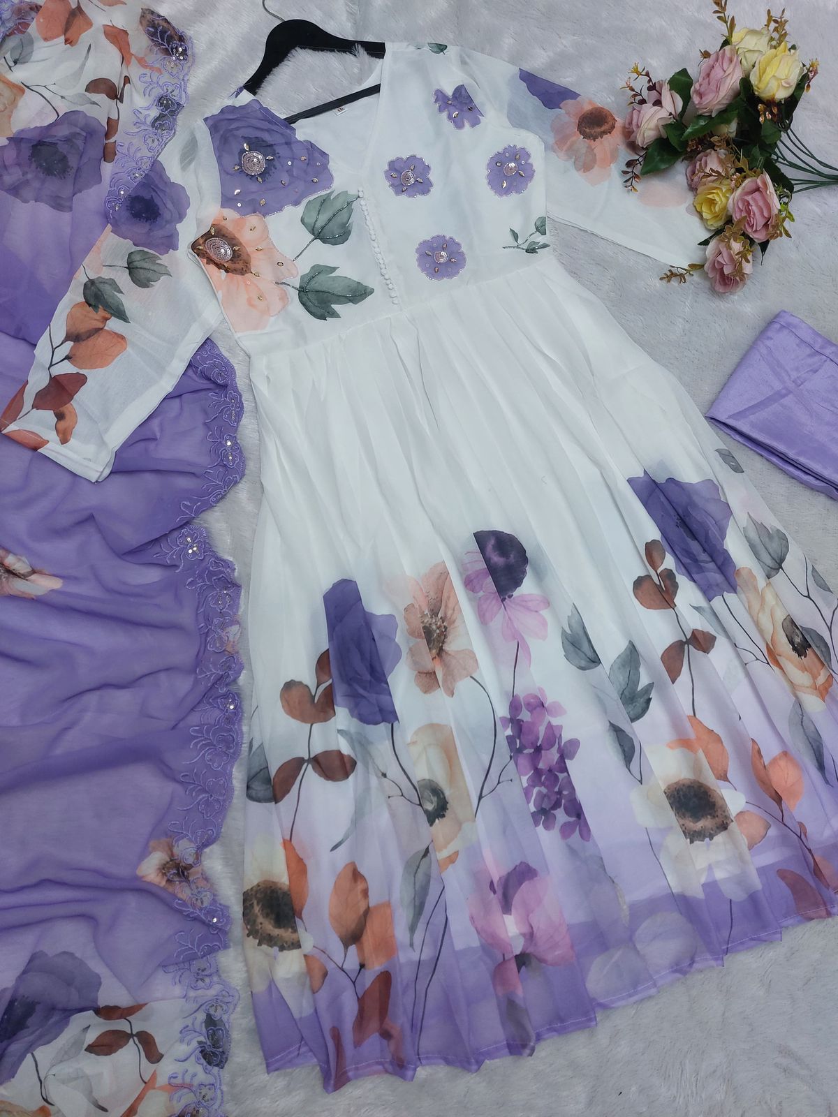 Cotton Suit Set with discharge print kurti and one side pocket