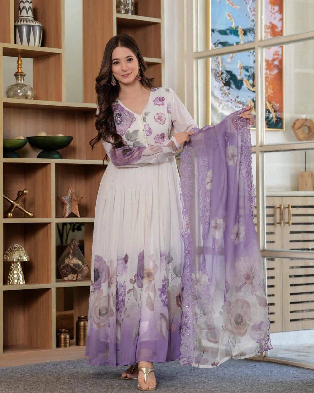 Cotton Suit Set with discharge print kurti and one side pocket
