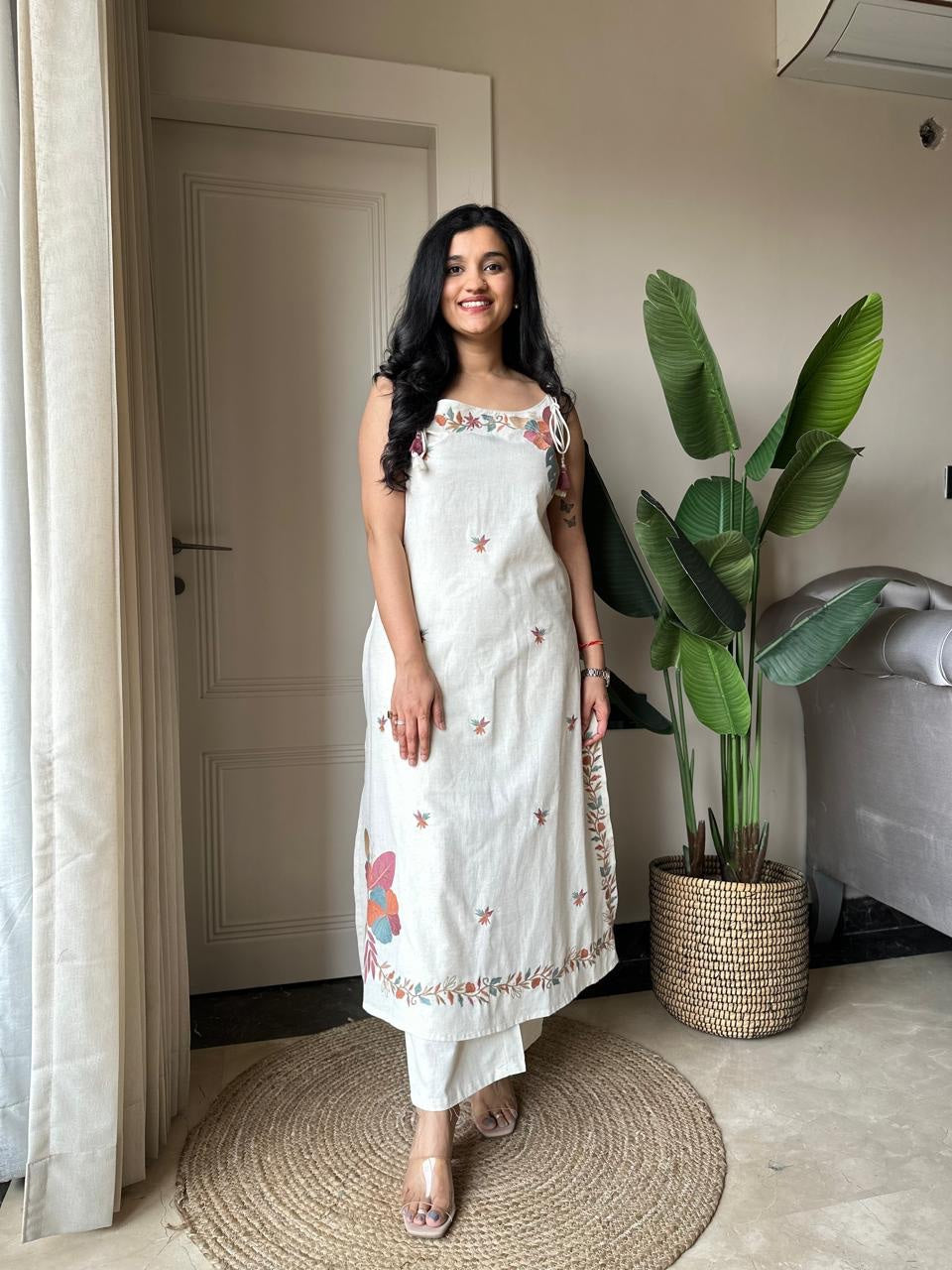 the sheer beautv of this sleeveless pant set A unique Fabloom