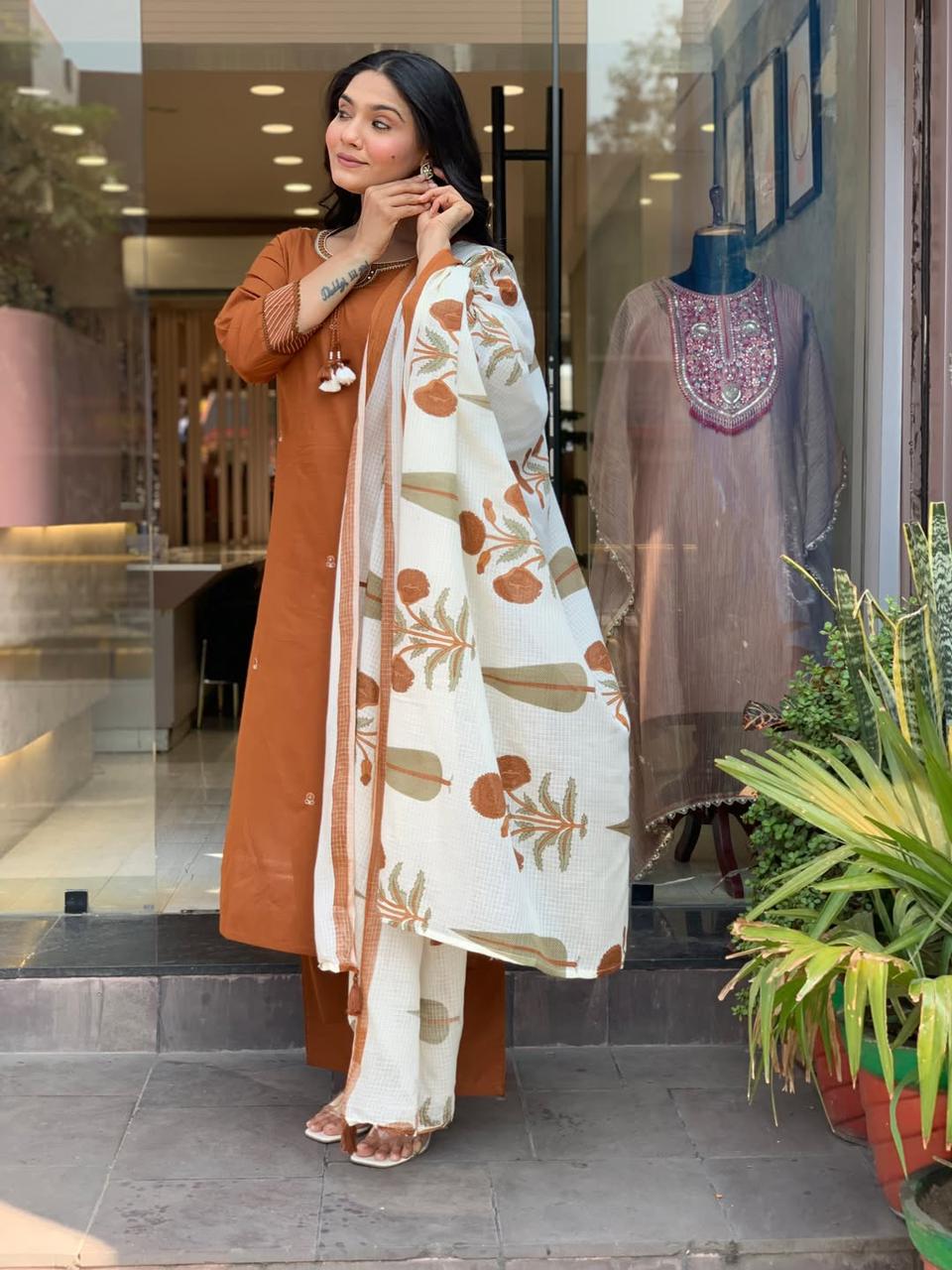 Easy Breezy Summer Cotton Kurta pent and Dupatta Sets