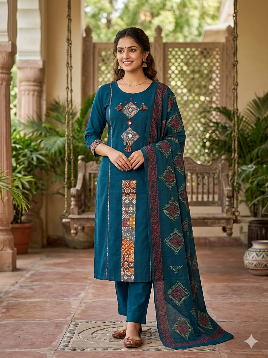 Premium Rich Azrak print Cotton Suit