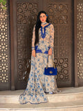 Women's Ivory Cream Heavy Faux Georgette embroidered palazzo suit with digital floral print full front view