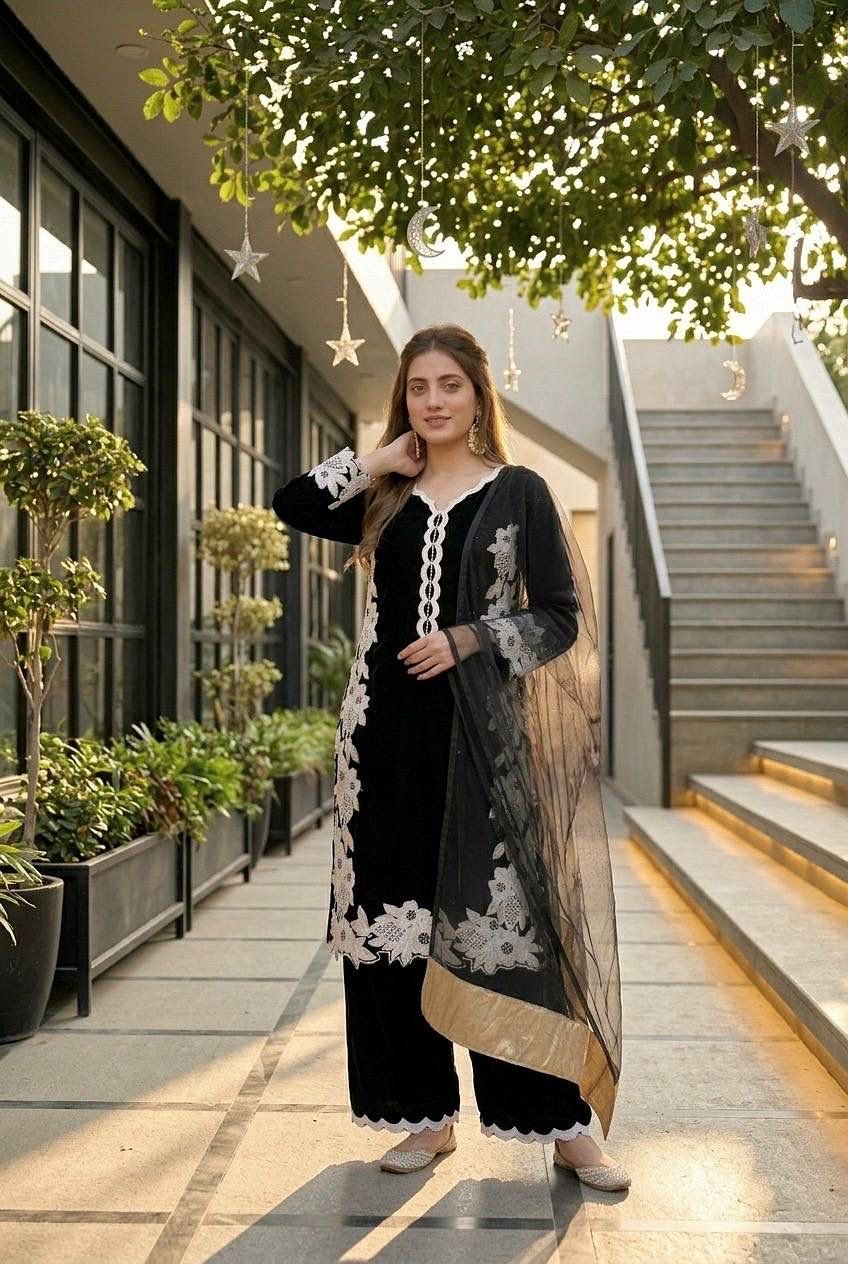 Navy Blue Designer Palazzo Suit Set Lifestyle View