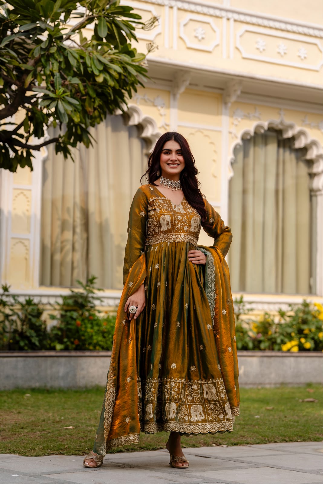 olive-mustard-fendy-satin-gown-front-view-rr38