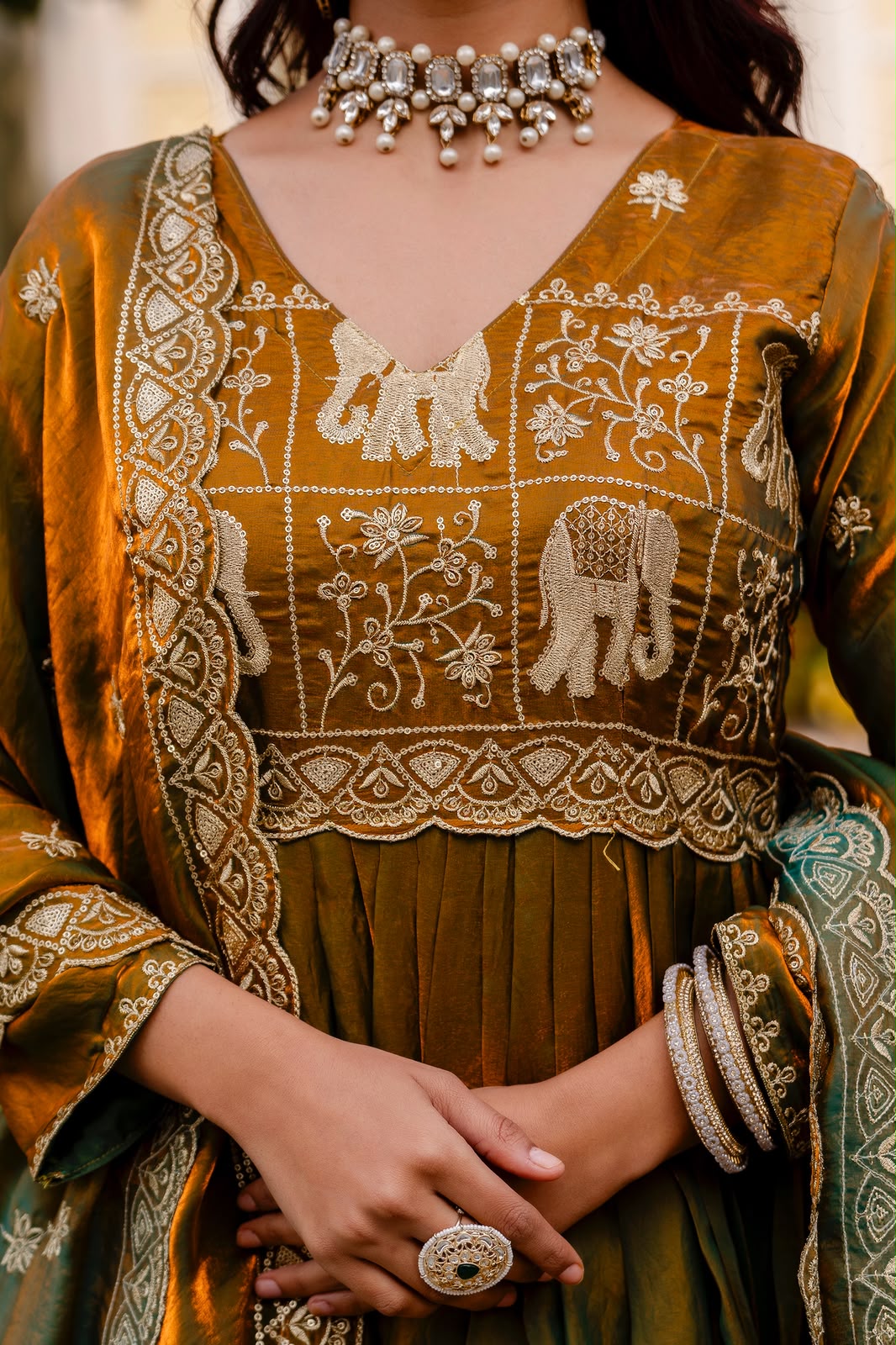 olive-mustard-fendy-satin-gown-neck-detail-rr38
