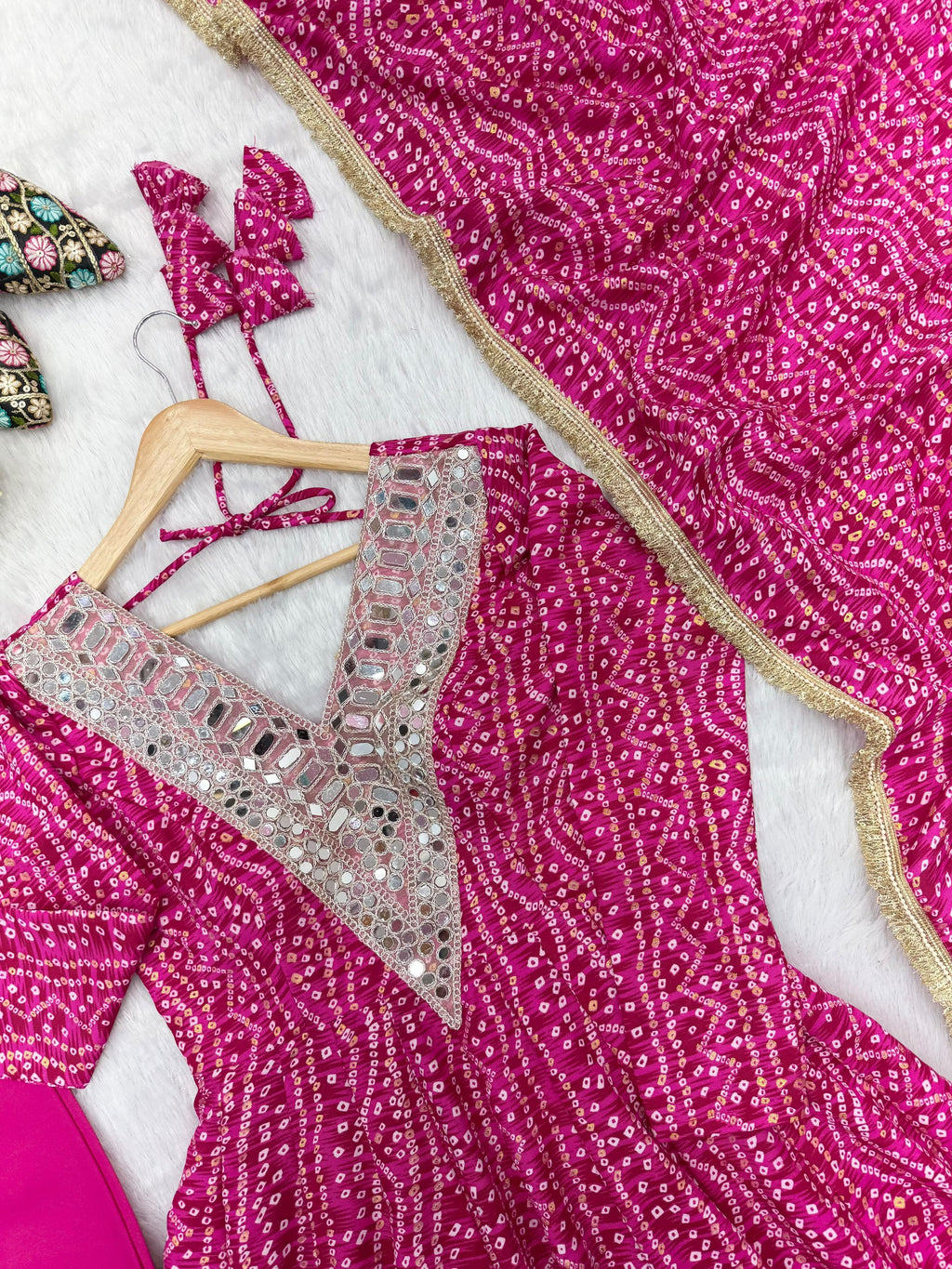 Detailed mirror embroidery neckline of Rani Pink gown
