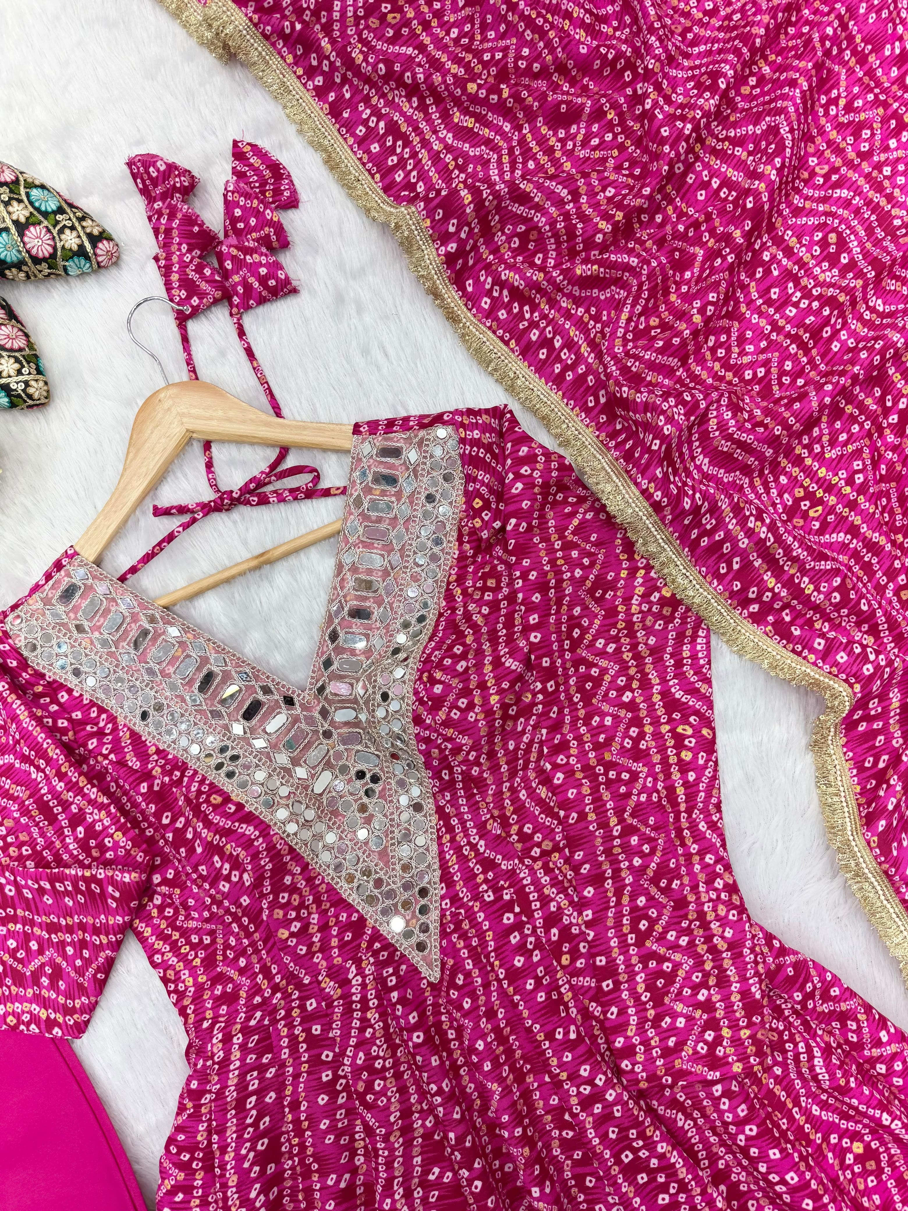 Detailed mirror embroidery neckline of Rani Pink gown