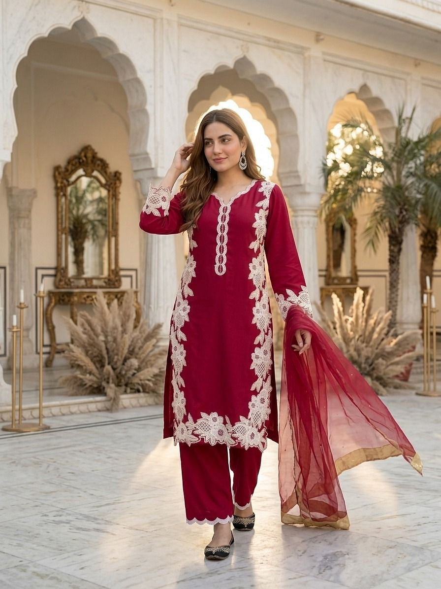 Rani Pink Designer Palazzo Suit Set Full Look with Dupatta