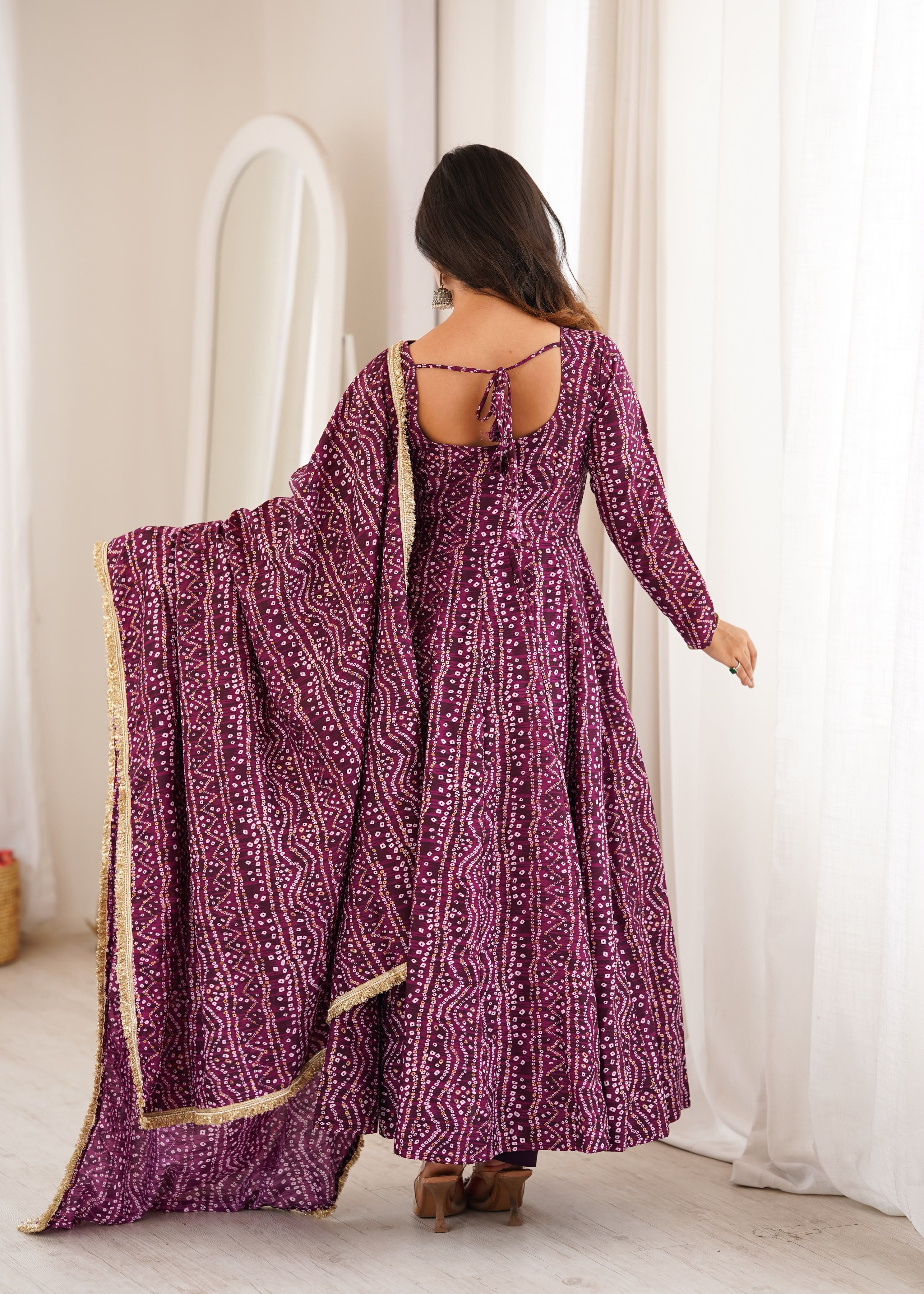 Back view of Wine Purple mirror embroidery gown